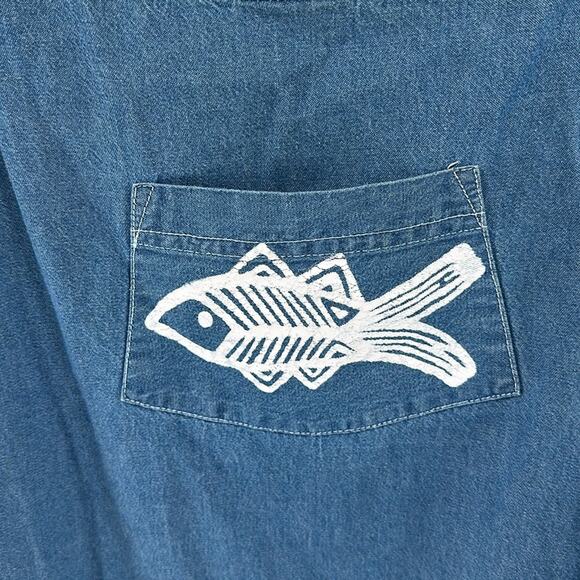 Vintage Magic 100% cotton fish seashell turtle stamped denim jean dresss sz 2XL - Picture 5 of 7